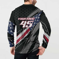 Custom Bike Shirt Racing Motocross Button Sweatshirt American Flag and Black Hexagon Lightning Graphic Design - Wonder Print Shop