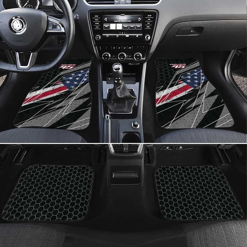 Custom Bike Shirt Racing Motocross Car Mats American Flag and Black Hexagon Lightning Graphic Design - Wonder Print Shop