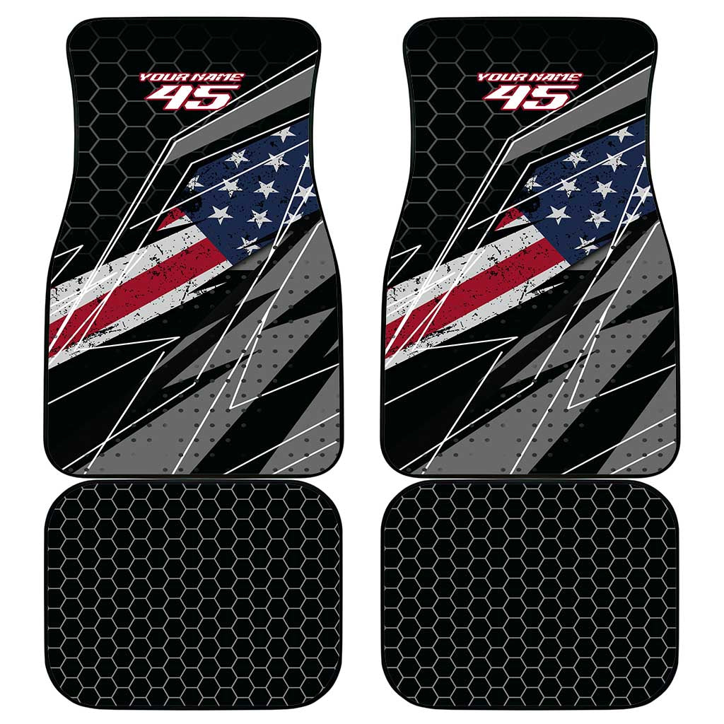 Custom Bike Shirt Racing Motocross Car Mats American Flag and Black Hexagon Lightning Graphic Design - Wonder Print Shop