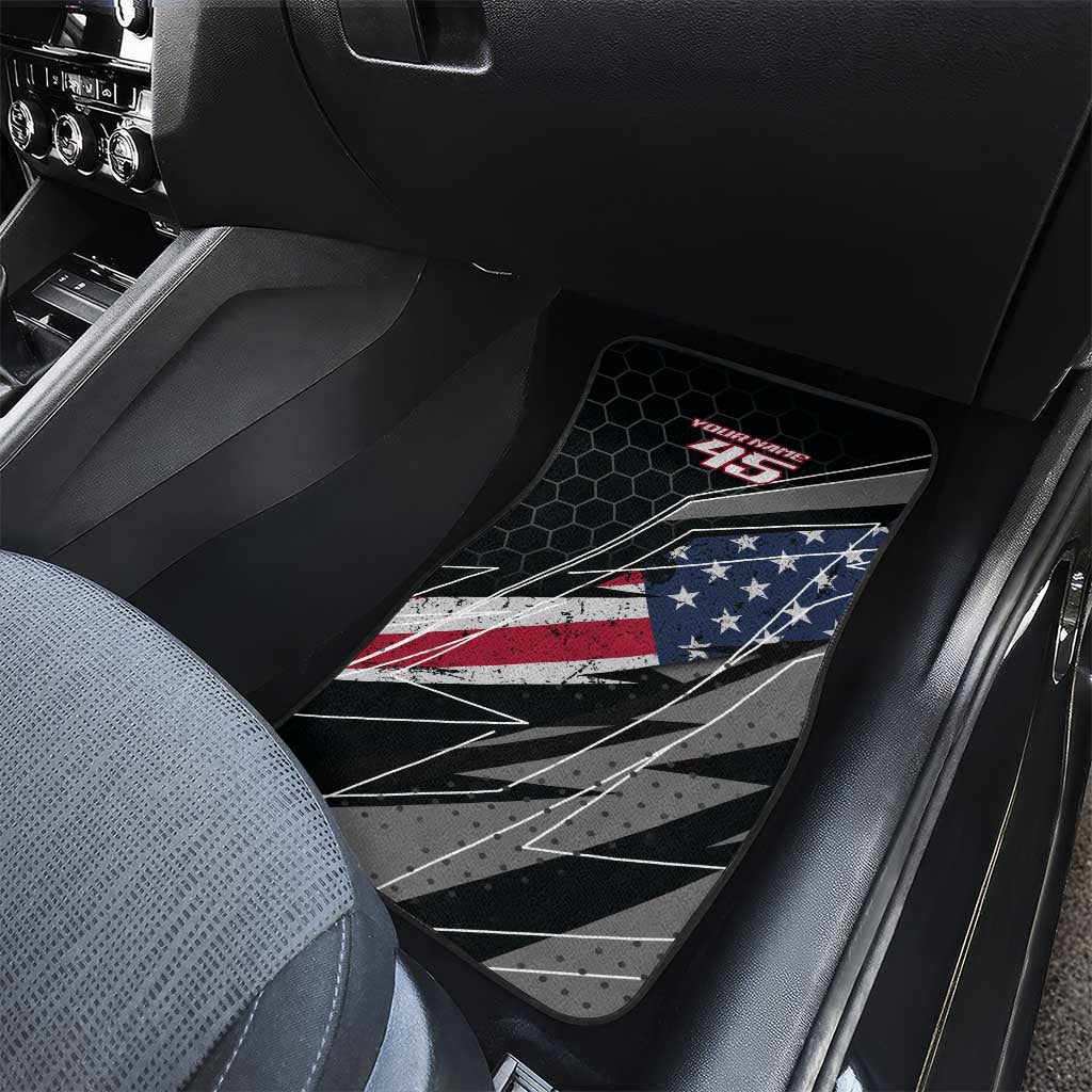 Custom Bike Shirt Racing Motocross Car Mats American Flag and Black Hexagon Lightning Graphic Design - Wonder Print Shop