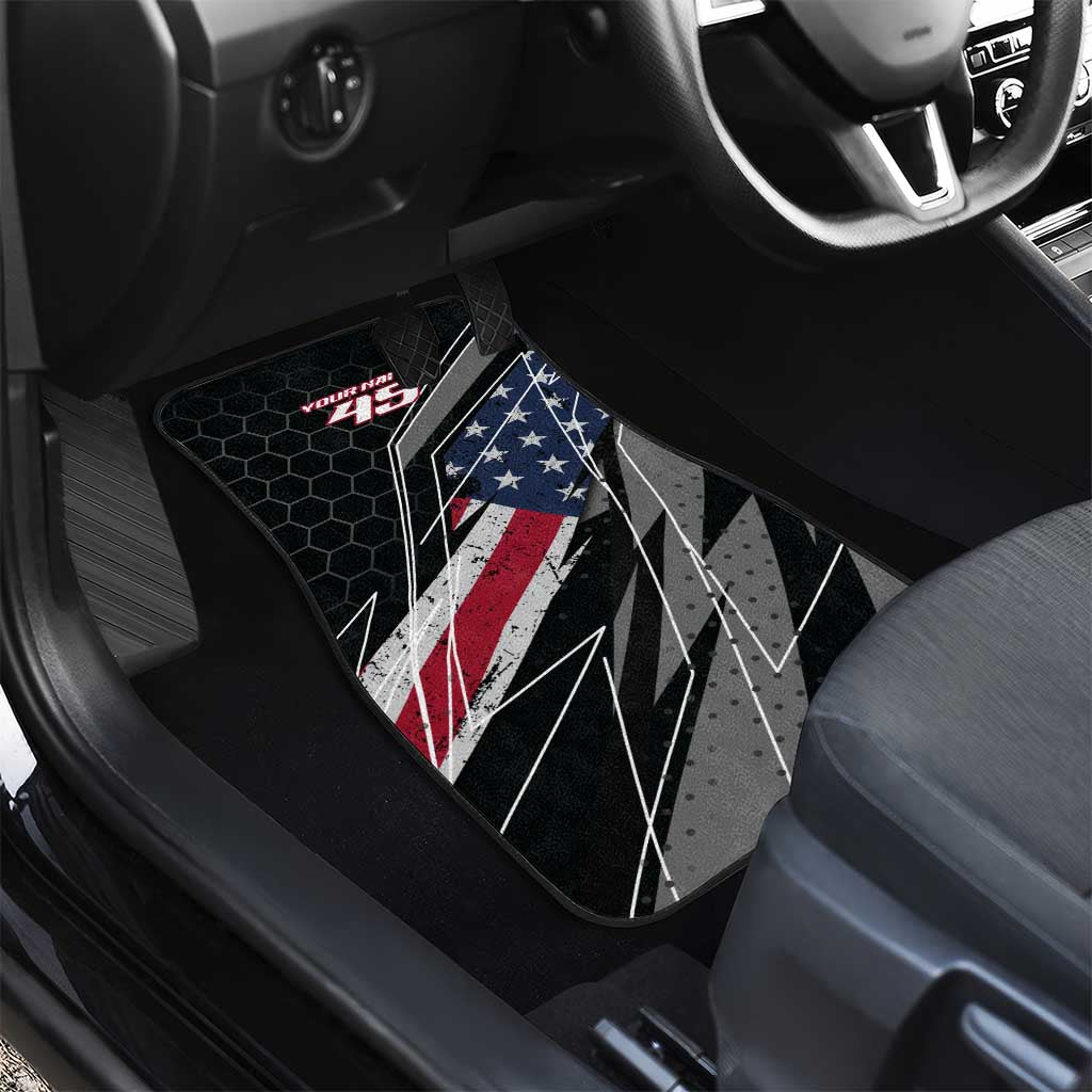 Custom Bike Shirt Racing Motocross Car Mats American Flag and Black Hexagon Lightning Graphic Design - Wonder Print Shop