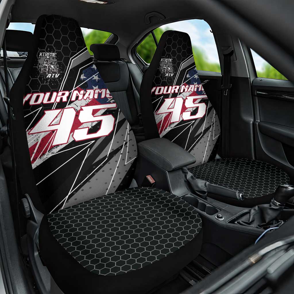 Custom Bike Shirt Racing Motocross Car Seat Cover American Flag and Black Hexagon Lightning Graphic Design - Wonder Print Shop