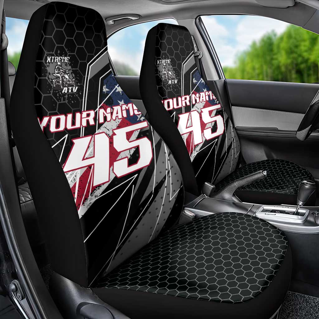 Custom Bike Shirt Racing Motocross Car Seat Cover American Flag and Black Hexagon Lightning Graphic Design - Wonder Print Shop