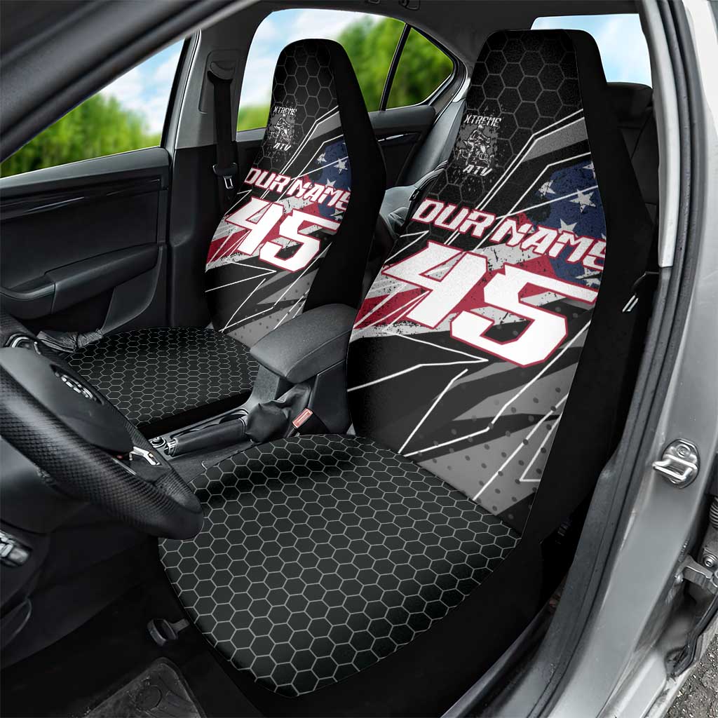 Custom Bike Shirt Racing Motocross Car Seat Cover American Flag and Black Hexagon Lightning Graphic Design - Wonder Print Shop