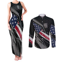 Custom Bike Shirt Racing Motocross Couples Matching Tank Maxi Dress and Long Sleeve Button Shirt American Flag and Black Hexagon Lightning Graphic Design - Wonder Print Shop