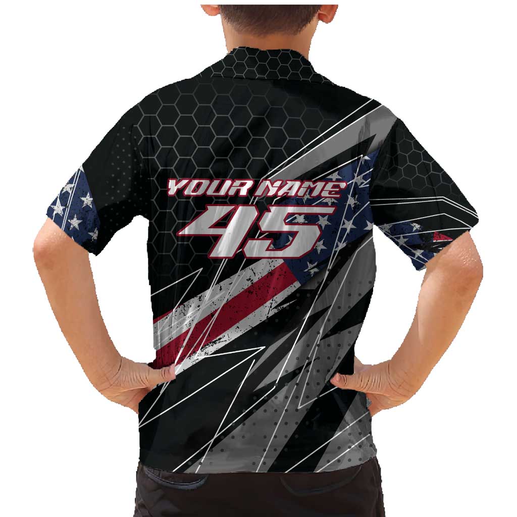 Custom Bike Shirt Racing Motocross Family Matching Mermaid Dress and Hawaiian Shirt American Flag and Black Hexagon Lightning Graphic Design - Wonder Print Shop