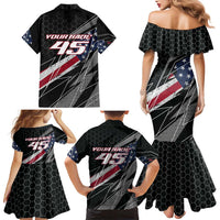 Custom Bike Shirt Racing Motocross Family Matching Mermaid Dress and Hawaiian Shirt American Flag and Black Hexagon Lightning Graphic Design - Wonder Print Shop