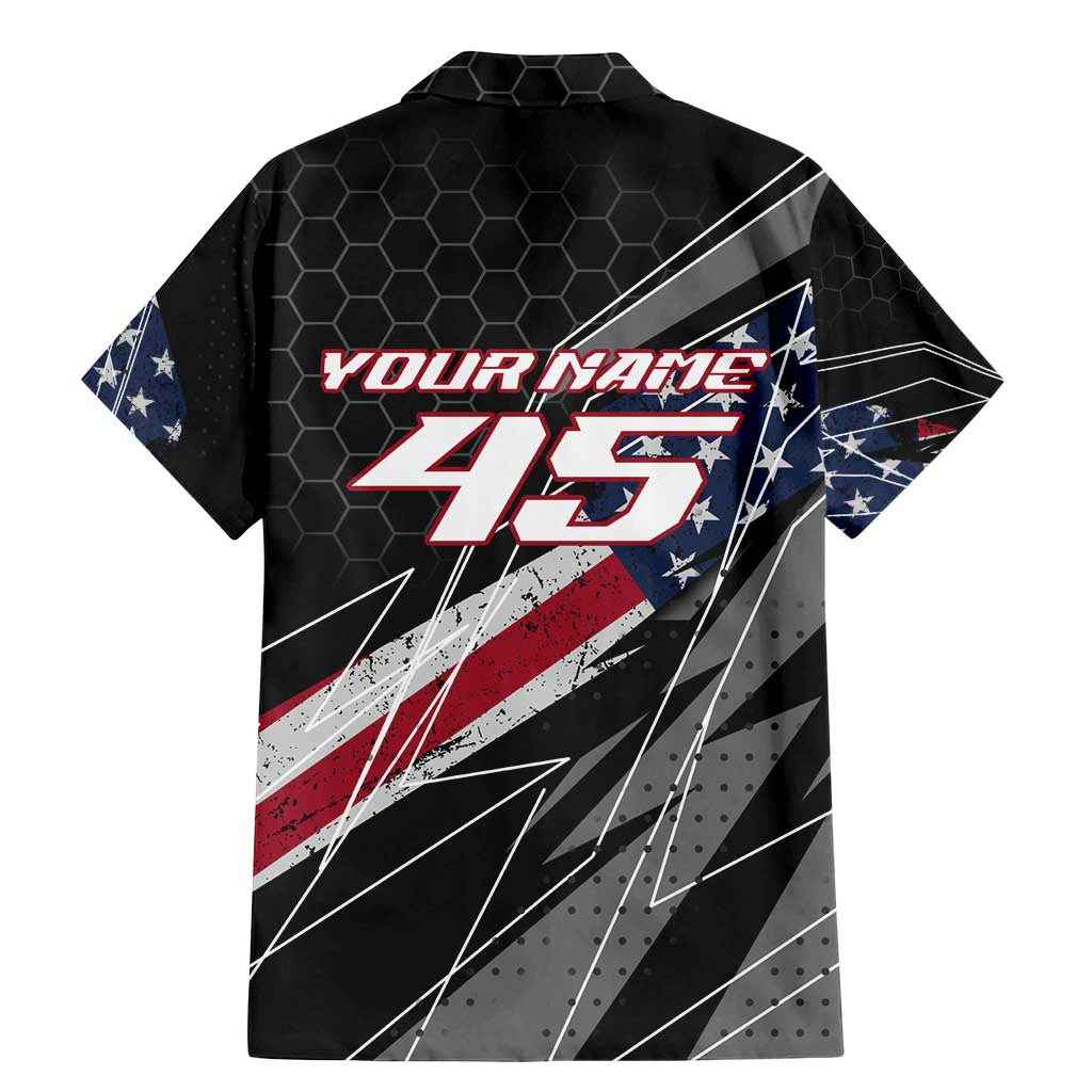 Custom Bike Shirt Racing Motocross Family Matching Mermaid Dress and Hawaiian Shirt American Flag and Black Hexagon Lightning Graphic Design - Wonder Print Shop