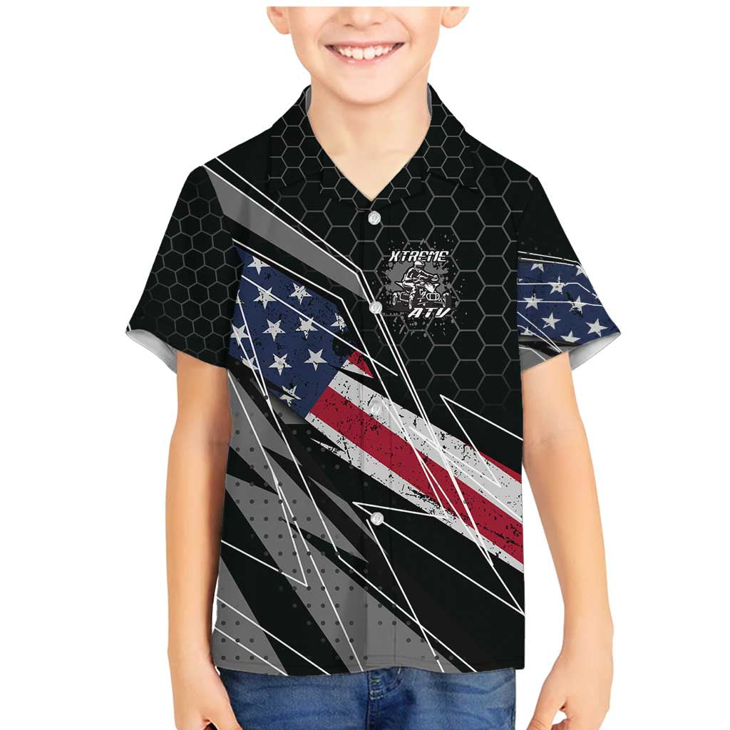 Custom Bike Shirt Racing Motocross Family Matching Mermaid Dress and Hawaiian Shirt American Flag and Black Hexagon Lightning Graphic Design - Wonder Print Shop