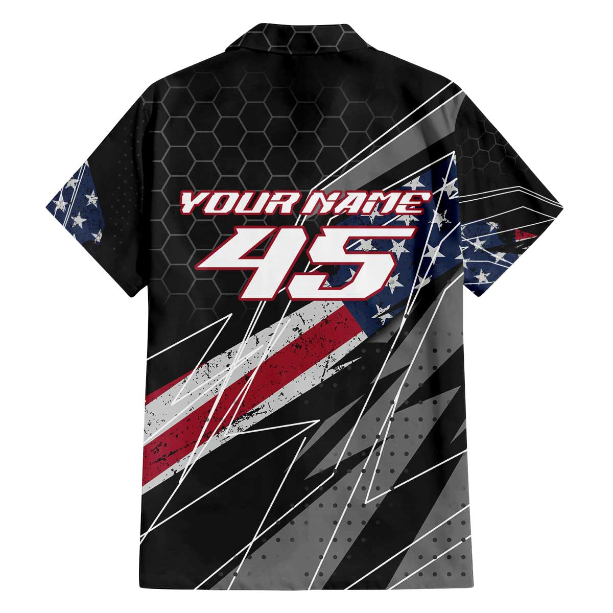 Custom Bike Shirt Racing Motocross Family Matching Off The Shoulder Long Sleeve Dress and Hawaiian Shirt American Flag and Black Hexagon Lightning Graphic Design - Wonder Print Shop