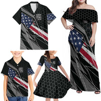 Custom Bike Shirt Racing Motocross Family Matching Off Shoulder Maxi Dress and Hawaiian Shirt American Flag and Black Hexagon Lightning Graphic Design - Wonder Print Shop