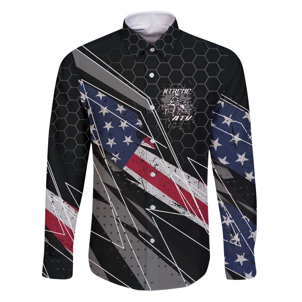 Custom Bike Shirt Racing Motocross Family Matching Puletasi and Hawaiian Shirt American Flag and Black Hexagon Lightning Graphic Design - Wonder Print Shop
