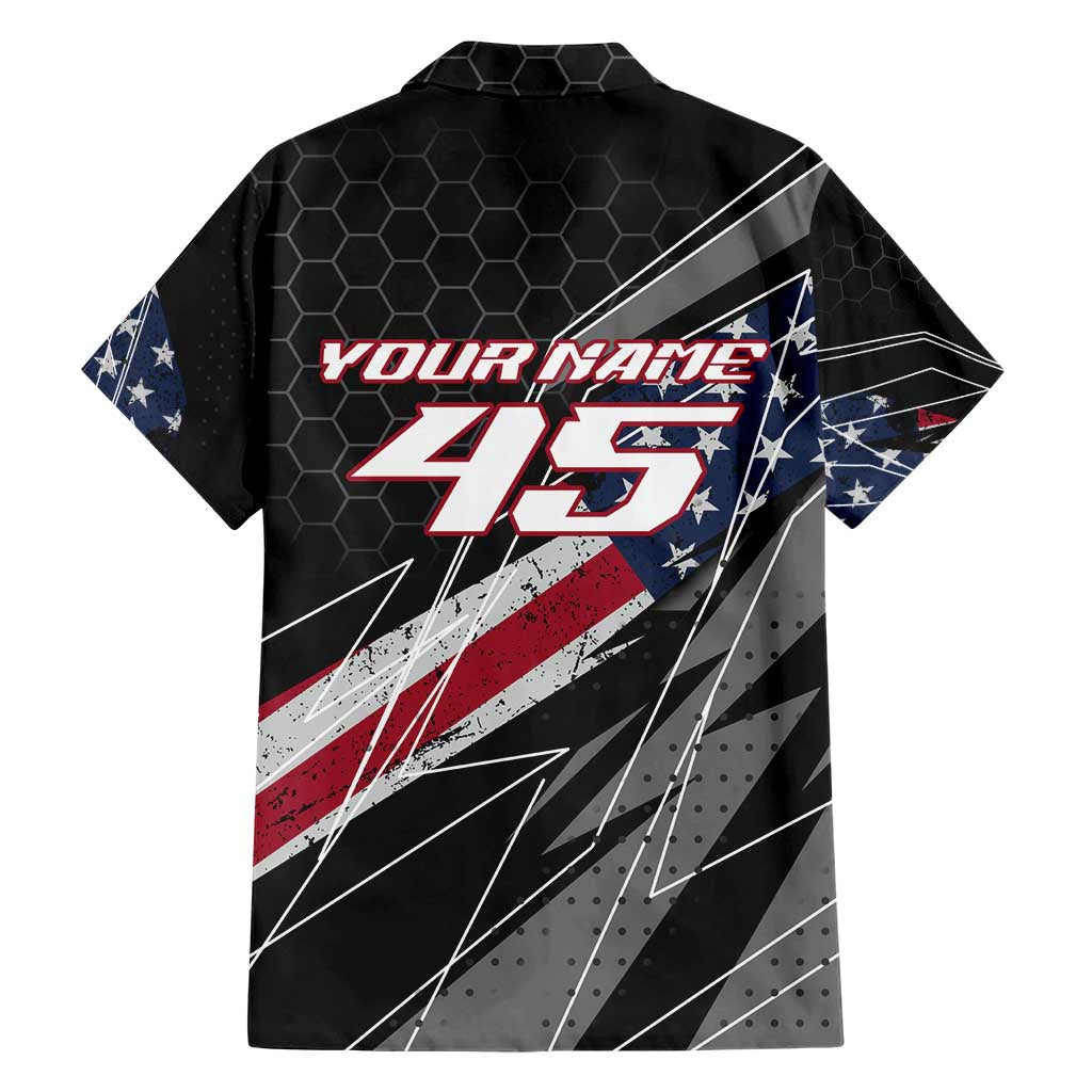 Custom Bike Shirt Racing Motocross Family Matching Short Sleeve Bodycon Dress and Hawaiian Shirt American Flag and Black Hexagon Lightning Graphic Design - Wonder Print Shop