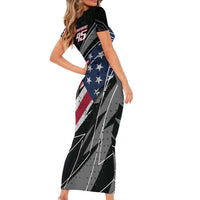Custom Bike Shirt Racing Motocross Family Matching Short Sleeve Bodycon Dress and Hawaiian Shirt American Flag and Black Hexagon Lightning Graphic Design - Wonder Print Shop
