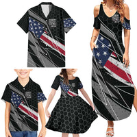 Custom Bike Shirt Racing Motocross Family Matching Summer Maxi Dress and Hawaiian Shirt American Flag and Black Hexagon Lightning Graphic Design - Wonder Print Shop