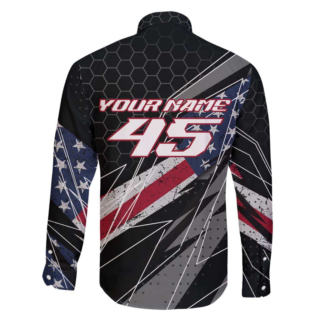 Custom Bike Shirt Racing Motocross Family Matching Tank Maxi Dress and Hawaiian Shirt American Flag and Black Hexagon Lightning Graphic Design - Wonder Print Shop