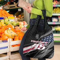 Custom Bike Shirt Racing Motocross Grocery Bag American Flag and Black Hexagon Lightning Graphic Design - Wonder Print Shop