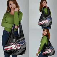 Custom Bike Shirt Racing Motocross Grocery Bag American Flag and Black Hexagon Lightning Graphic Design - Wonder Print Shop