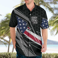 Custom Bike Shirt Racing Motocross Hawaiian Shirt American Flag and Black Hexagon Lightning Graphic Design - Wonder Print Shop