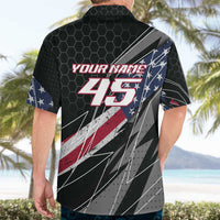 Custom Bike Shirt Racing Motocross Hawaiian Shirt American Flag and Black Hexagon Lightning Graphic Design - Wonder Print Shop