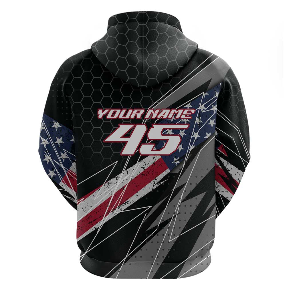 Custom Bike Shirt Racing Motocross Hoodie American Flag and Black Hexagon Lightning Graphic Design - Wonder Print Shop