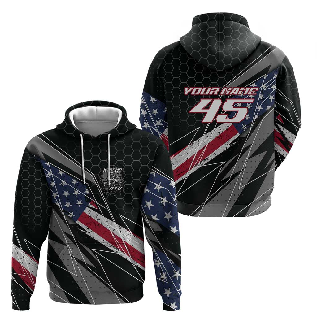 Custom Bike Shirt Racing Motocross Hoodie American Flag and Black Hexagon Lightning Graphic Design - Wonder Print Shop