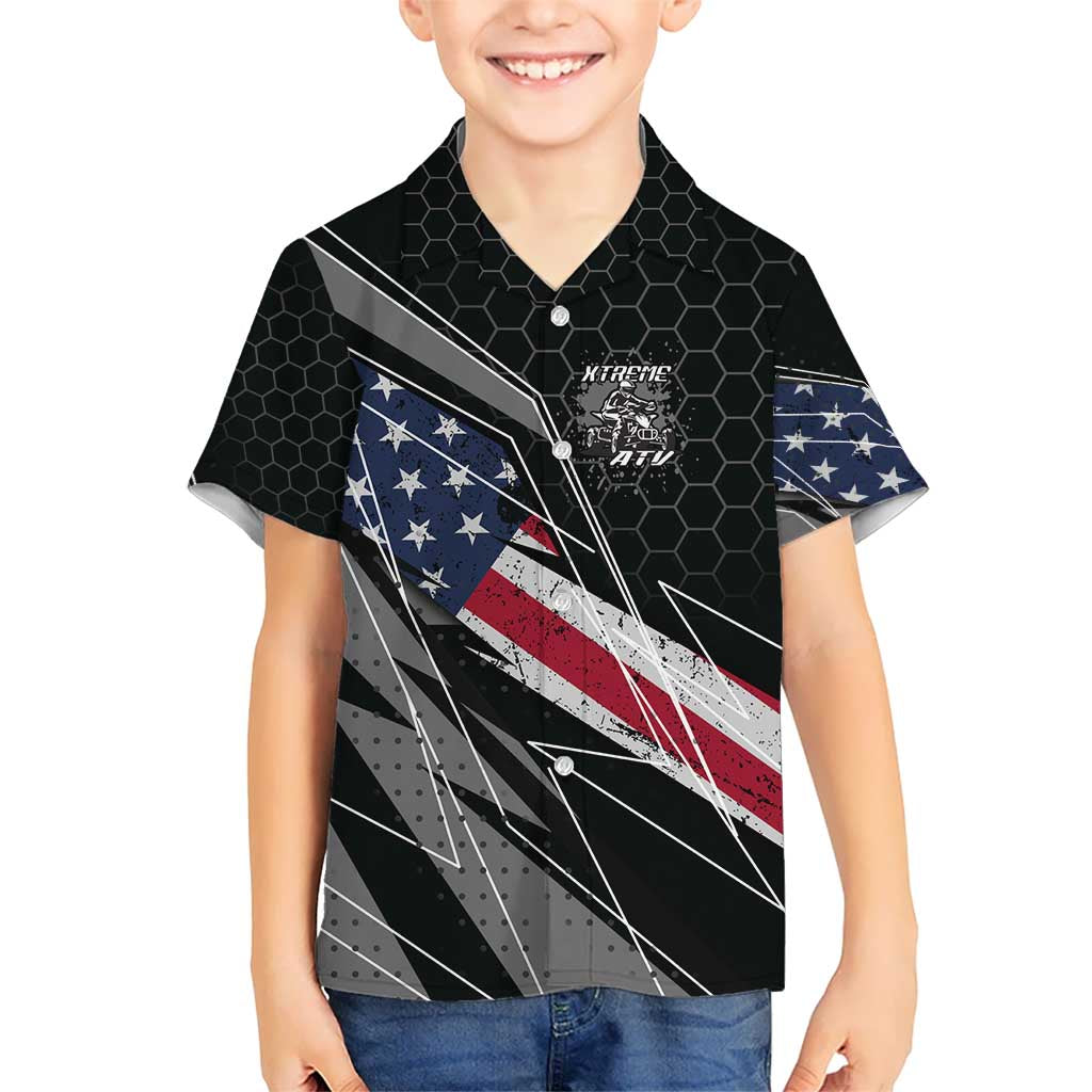 Custom Bike Shirt Racing Motocross Kid Hawaiian Shirt American Flag and Black Hexagon Lightning Graphic Design - Wonder Print Shop