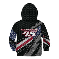 Custom Bike Shirt Racing Motocross Kid Hoodie American Flag and Black Hexagon Lightning Graphic Design - Wonder Print Shop