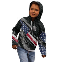 Custom Bike Shirt Racing Motocross Kid Hoodie American Flag and Black Hexagon Lightning Graphic Design - Wonder Print Shop