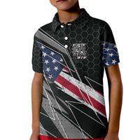 Custom Bike Shirt Racing Motocross Kid Polo Shirt American Flag and Black Hexagon Lightning Graphic Design - Wonder Print Shop