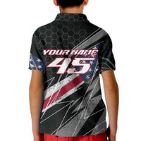 Custom Bike Shirt Racing Motocross Kid Polo Shirt American Flag and Black Hexagon Lightning Graphic Design - Wonder Print Shop