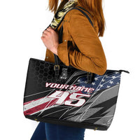 Custom Bike Shirt Racing Motocross Leather Tote Bag American Flag and Black Hexagon Lightning Graphic Design - Wonder Print Shop