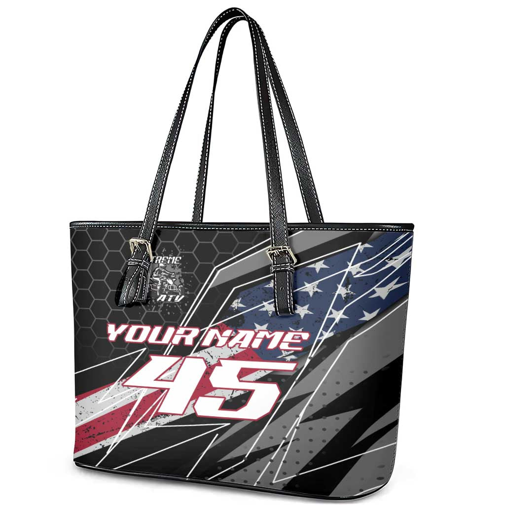 Custom Bike Shirt Racing Motocross Leather Tote Bag American Flag and Black Hexagon Lightning Graphic Design - Wonder Print Shop