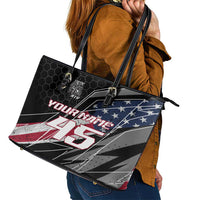 Custom Bike Shirt Racing Motocross Leather Tote Bag American Flag and Black Hexagon Lightning Graphic Design - Wonder Print Shop