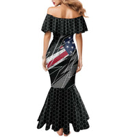 Custom Bike Shirt Racing Motocross Mermaid Dress American Flag and Black Hexagon Lightning Graphic Design - Wonder Print Shop