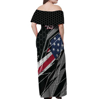 Custom Bike Shirt Racing Motocross Off Shoulder Maxi Dress American Flag and Black Hexagon Lightning Graphic Design - Wonder Print Shop