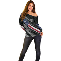 Custom Bike Shirt Racing Motocross Off Shoulder Sweater American Flag and Black Hexagon Lightning Graphic Design - Wonder Print Shop