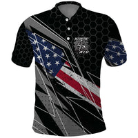 Custom Bike Shirt Racing Motocross Polo Shirt American Flag and Black Hexagon Lightning Graphic Design - Wonder Print Shop