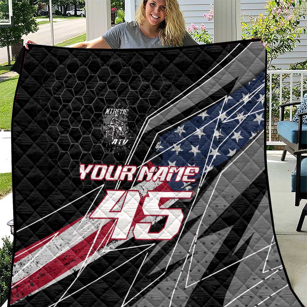 Custom Bike Shirt Racing Motocross Quilt American Flag and Black Hexagon Lightning Graphic Design - Wonder Print Shop