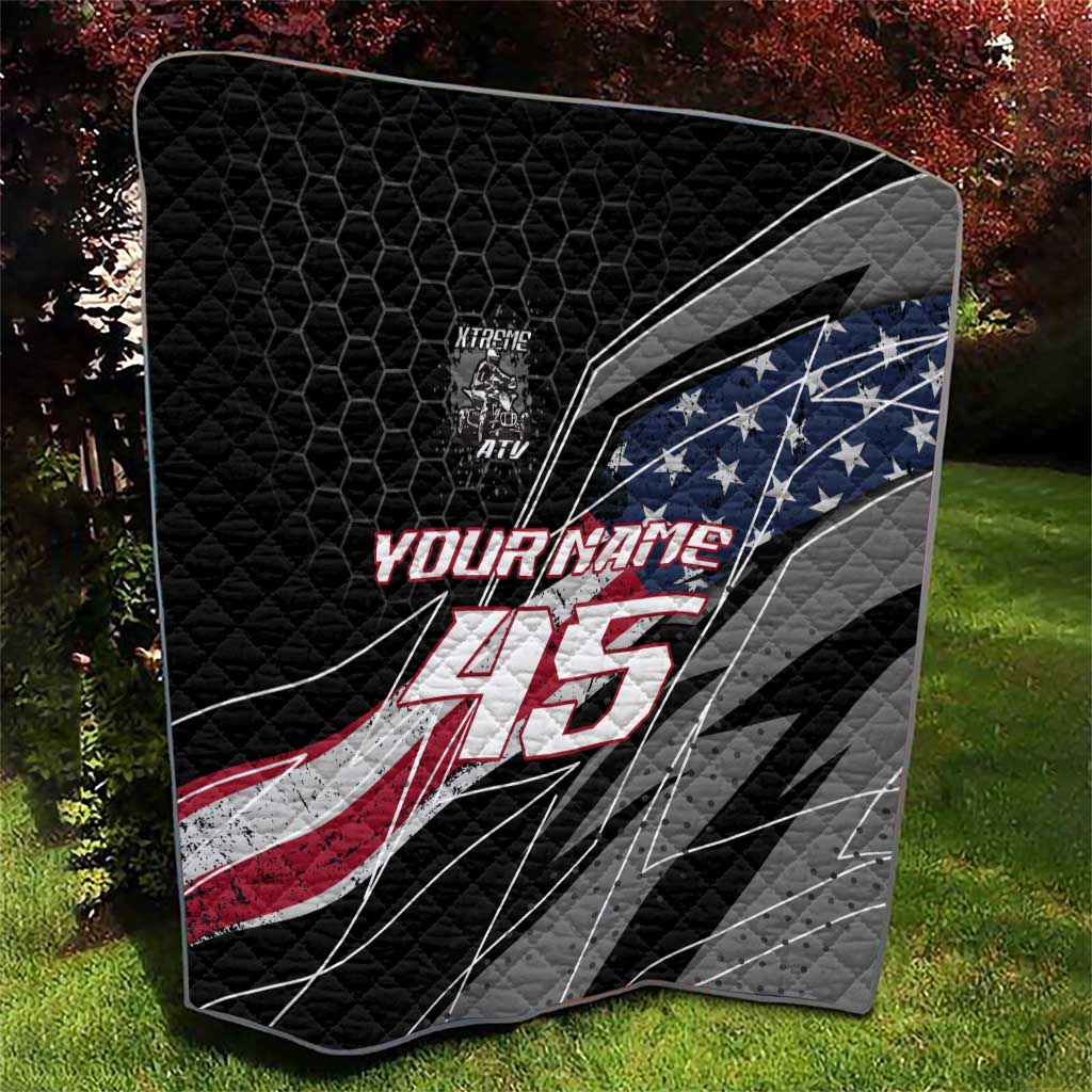 Custom Bike Shirt Racing Motocross Quilt American Flag and Black Hexagon Lightning Graphic Design - Wonder Print Shop