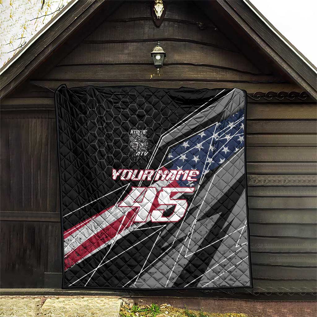 Custom Bike Shirt Racing Motocross Quilt American Flag and Black Hexagon Lightning Graphic Design - Wonder Print Shop