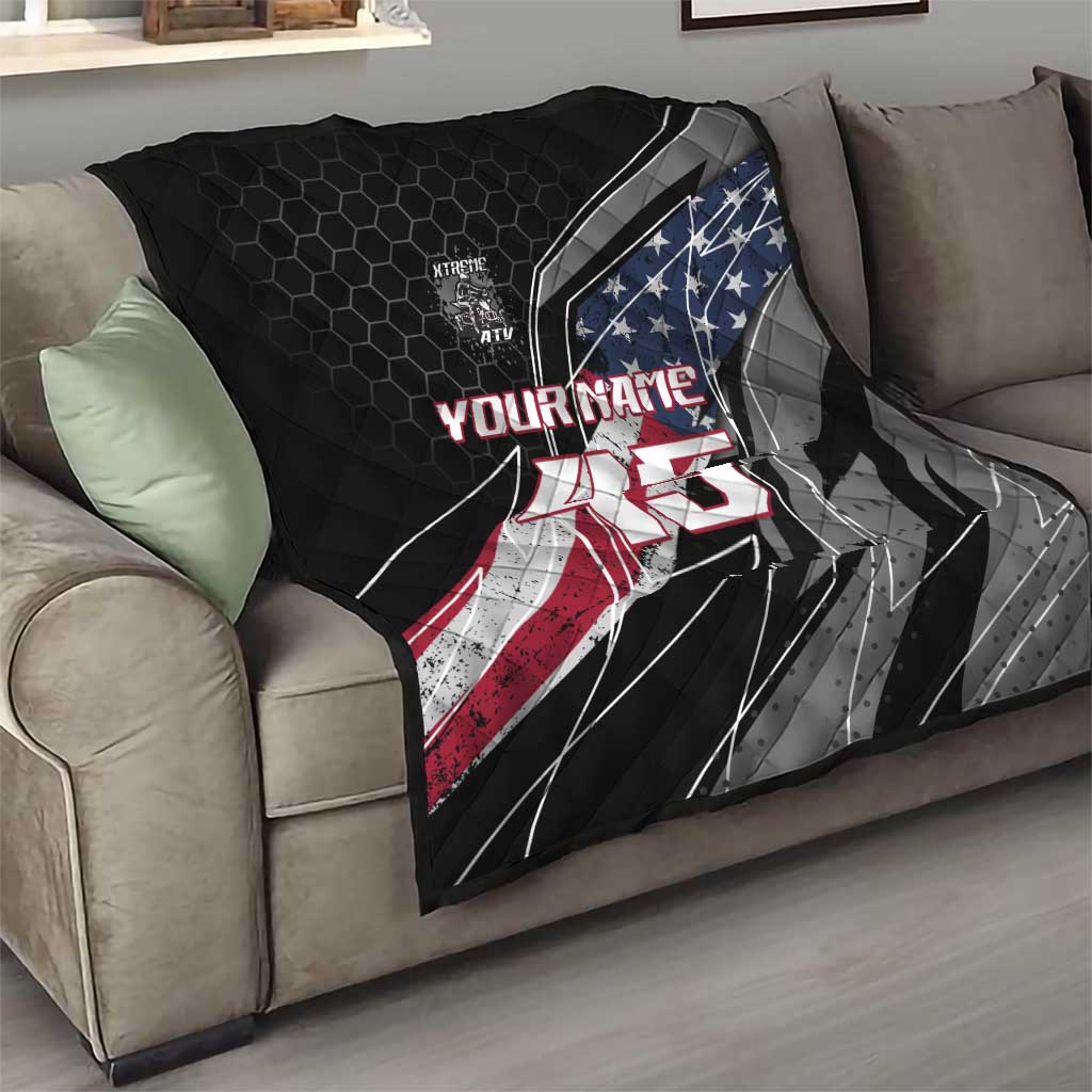 Custom Bike Shirt Racing Motocross Quilt American Flag and Black Hexagon Lightning Graphic Design - Wonder Print Shop