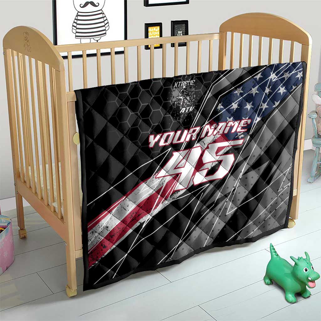 Custom Bike Shirt Racing Motocross Quilt American Flag and Black Hexagon Lightning Graphic Design - Wonder Print Shop