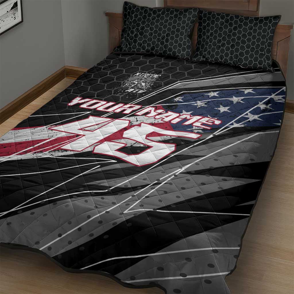 Custom Bike Shirt Racing Motocross Quilt Bed Set American Flag and Black Hexagon Lightning Graphic Design - Wonder Print Shop
