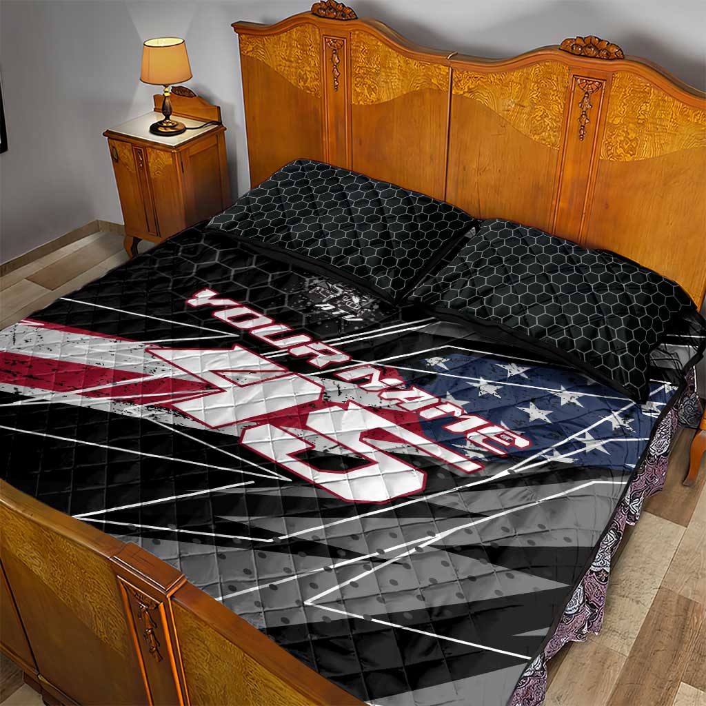 Custom Bike Shirt Racing Motocross Quilt Bed Set American Flag and Black Hexagon Lightning Graphic Design - Wonder Print Shop