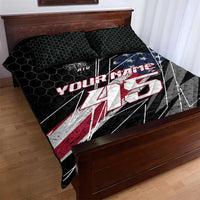 Custom Bike Shirt Racing Motocross Quilt Bed Set American Flag and Black Hexagon Lightning Graphic Design - Wonder Print Shop