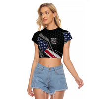 Custom Bike Shirt Racing Motocross Raglan Cropped T Shirt American Flag and Black Hexagon Lightning Graphic Design - Wonder Print Shop