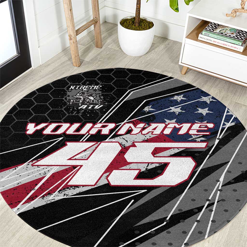 Custom Bike Shirt Racing Motocross Round Carpet American Flag and Black Hexagon Lightning Graphic Design - Wonder Print Shop