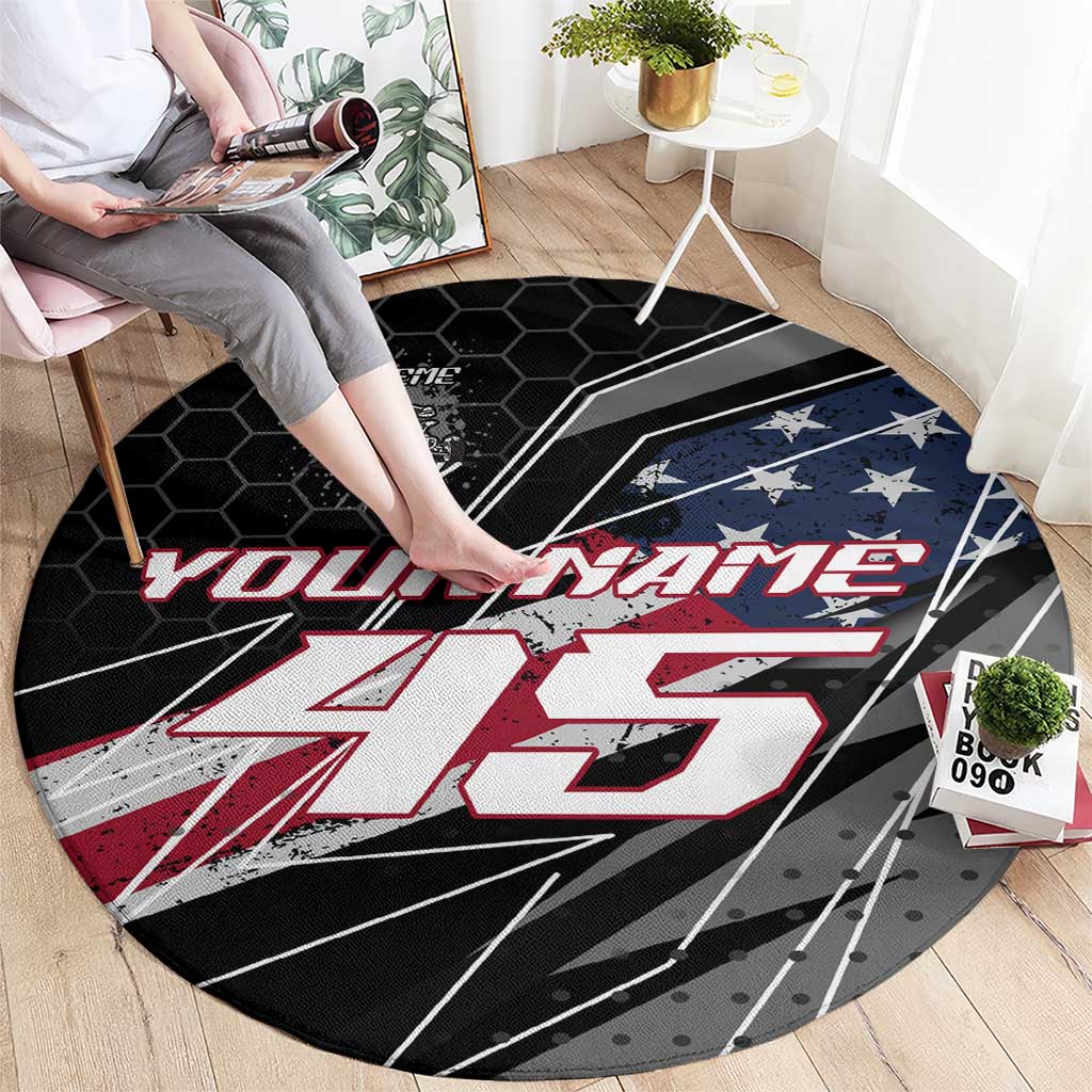 Custom Bike Shirt Racing Motocross Round Carpet American Flag and Black Hexagon Lightning Graphic Design - Wonder Print Shop