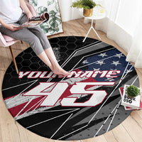 Custom Bike Shirt Racing Motocross Round Carpet American Flag and Black Hexagon Lightning Graphic Design - Wonder Print Shop